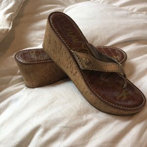 Gold Sam Edelman wedge cork thongs